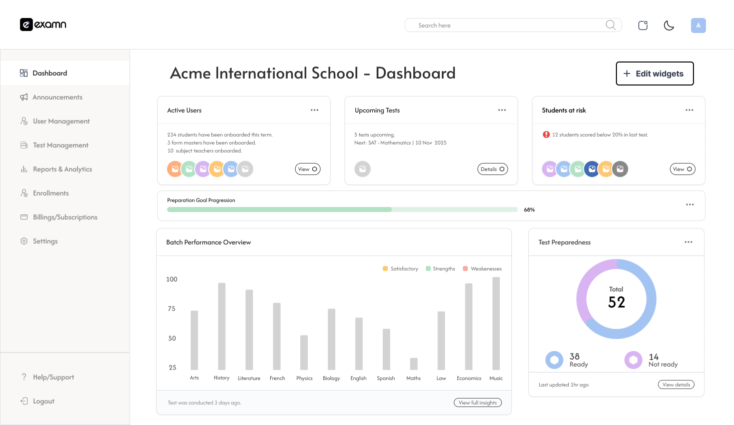 app dashboard interface